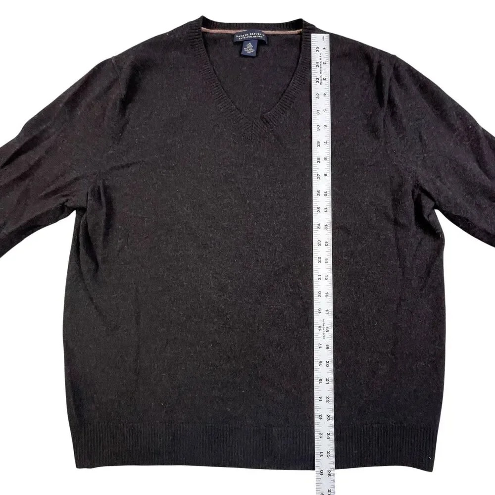 Banana Republic Sweater Mens XL Brown Extra Fine Merino Wool V-Neck Tight Knit